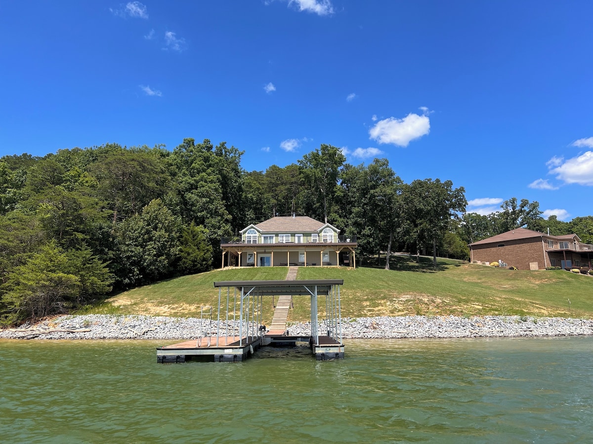 The home and private dock from the water